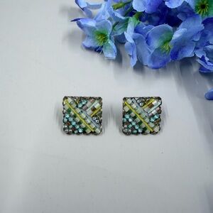 Ayala Bar Signed Vintage Handmade Designer Multicolor Beaded Clip On Earrings